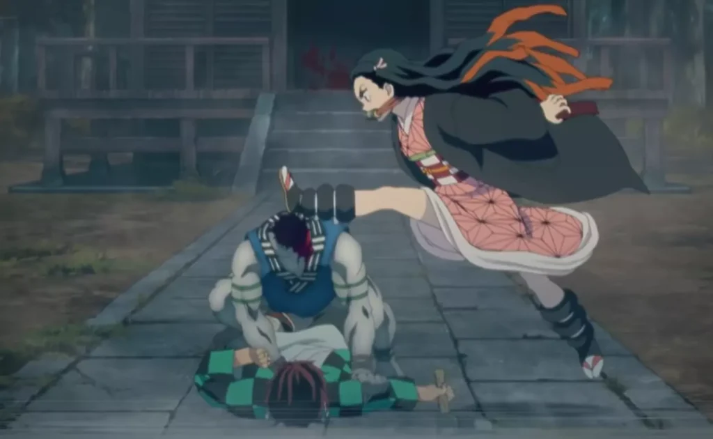 Nezuko Kamado fights a demon